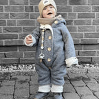 Walkoverall, Winteroverall in grau mit Teddystoff gefüttert