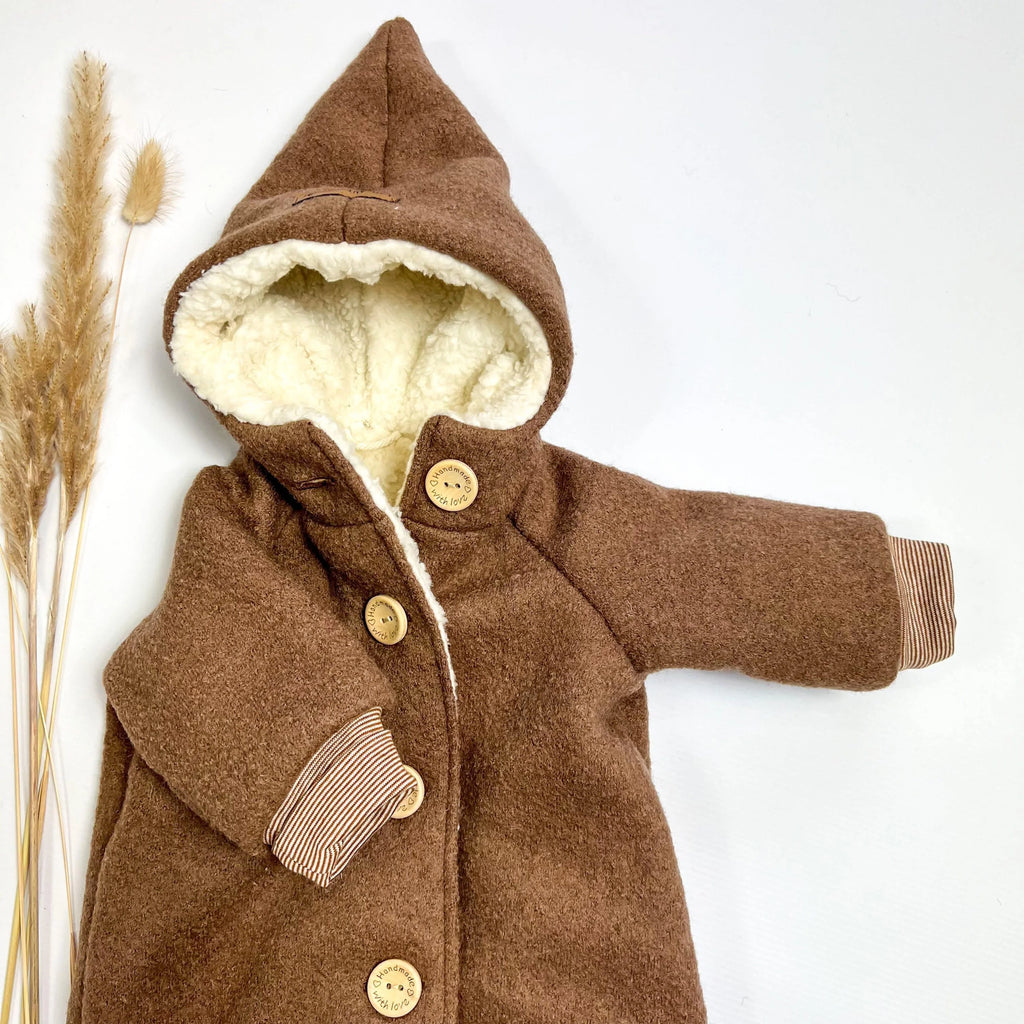 Walkoverall, Winteroverall in camel mit Teddystoff gefüttert