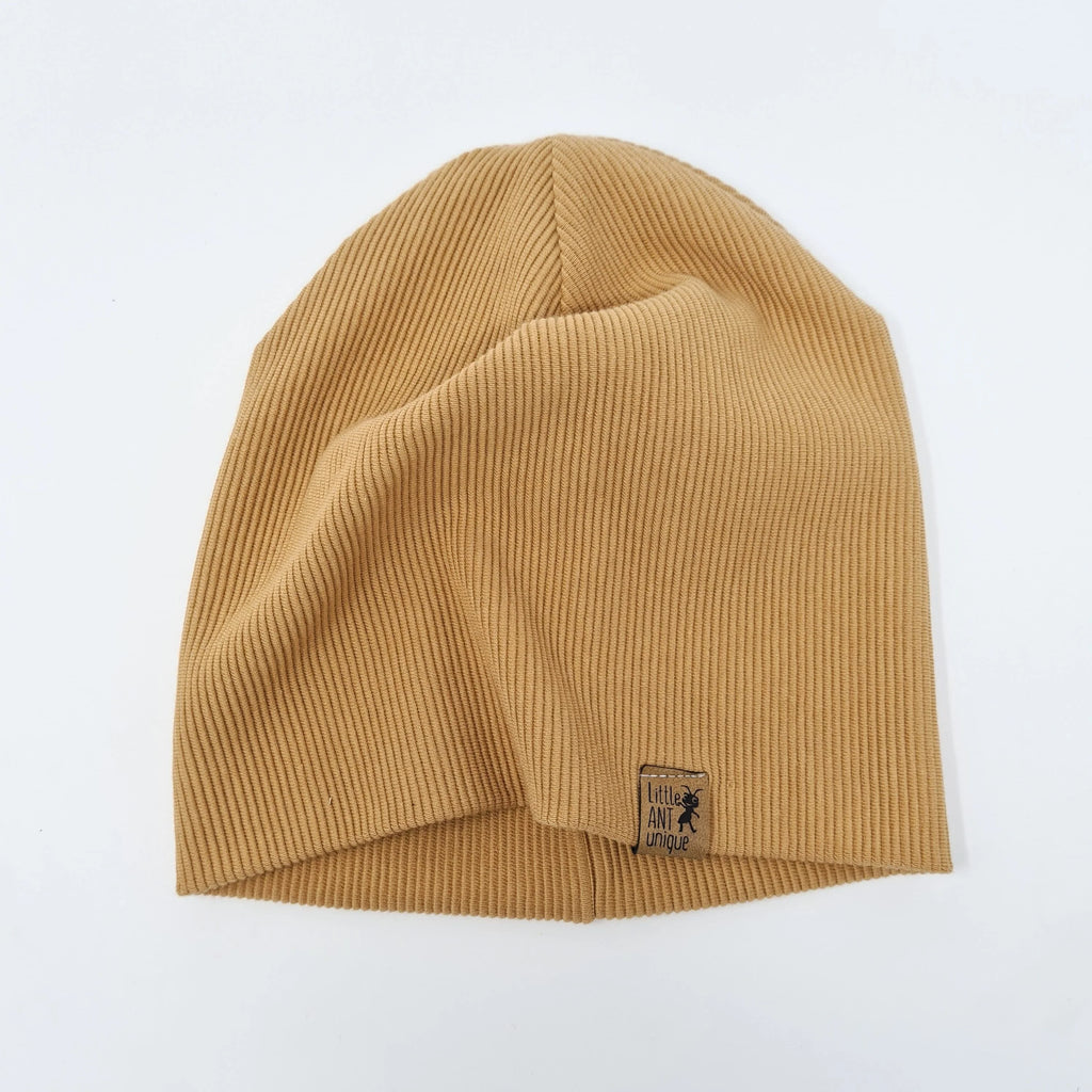 Beanie Mütze Ripp rosa, graumeliert und camel