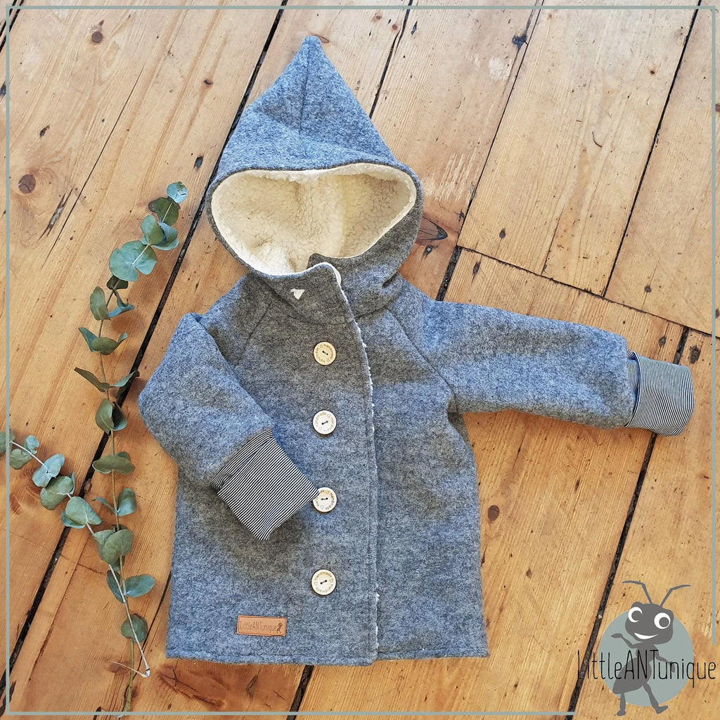 Walkjacke, Wintermantel grau mit innen kuscheligem Teddystoff