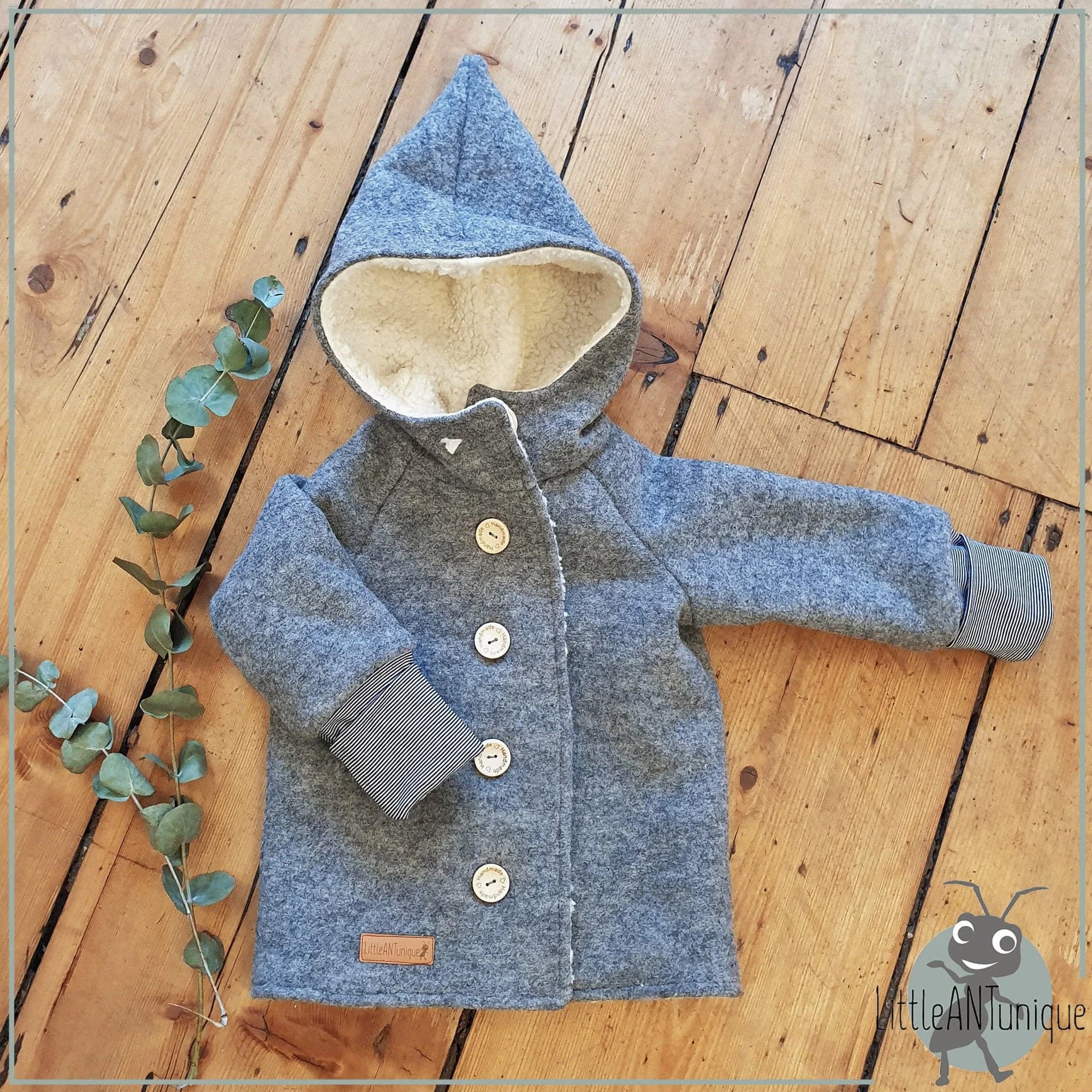 Walkjacke, Wintermantel grau mit innen kuscheligem Teddystoff
