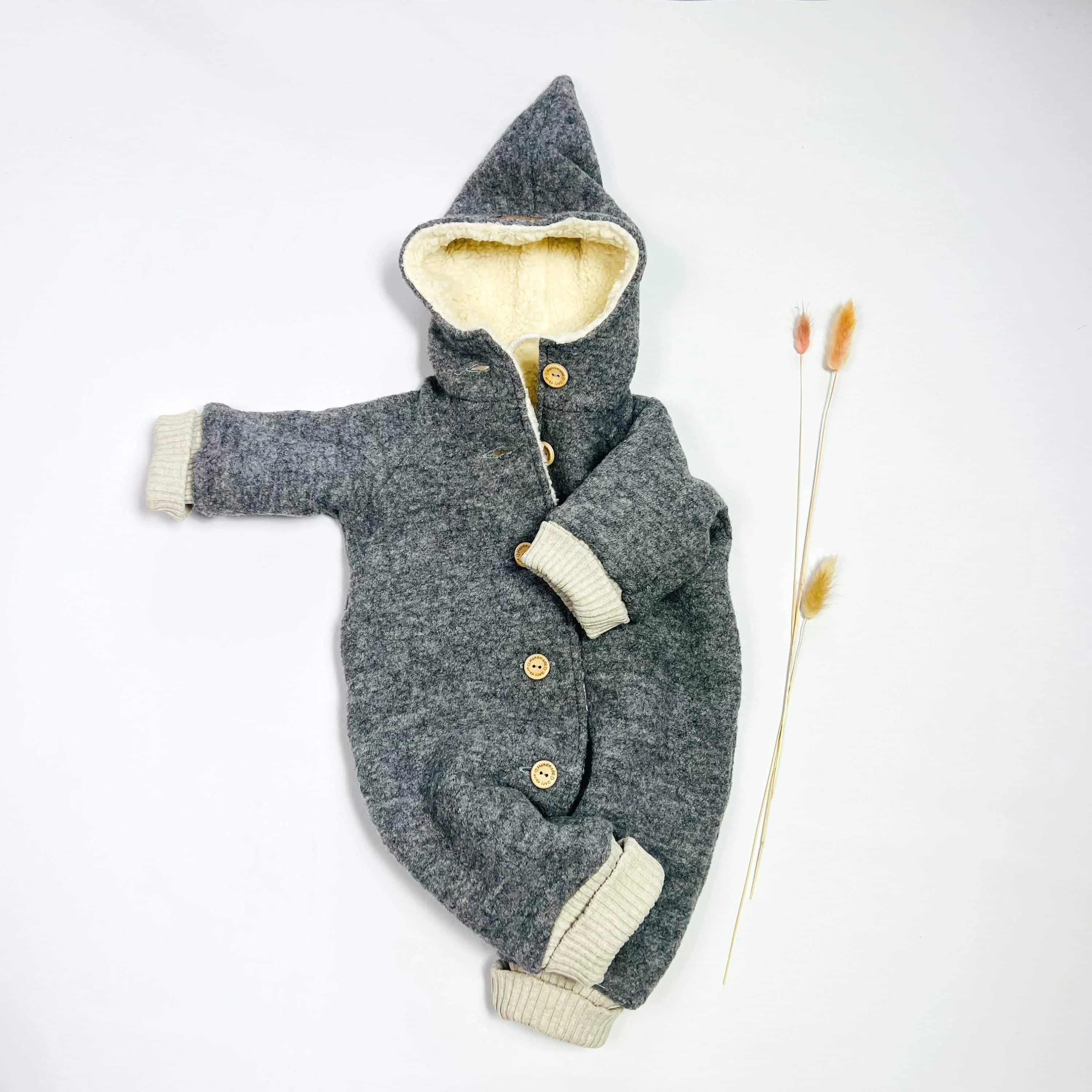Walkoverall, Winteroverall in grau mit Teddystoff gefüttert