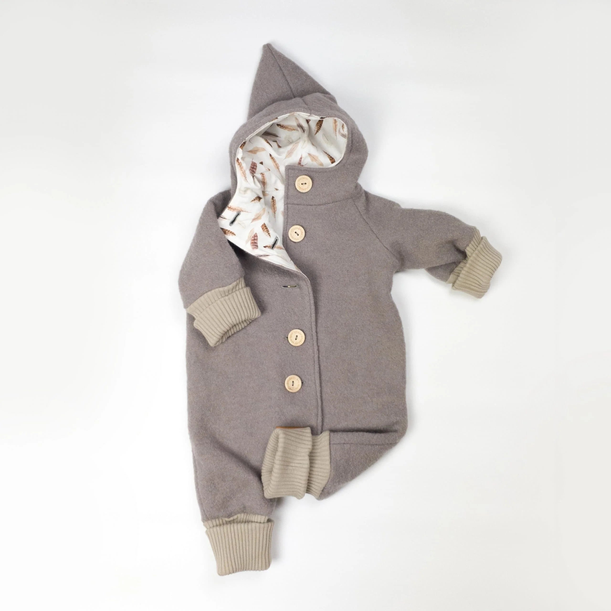 Walkoverall, Winteroverall in taupe/ innen Federn oder leo