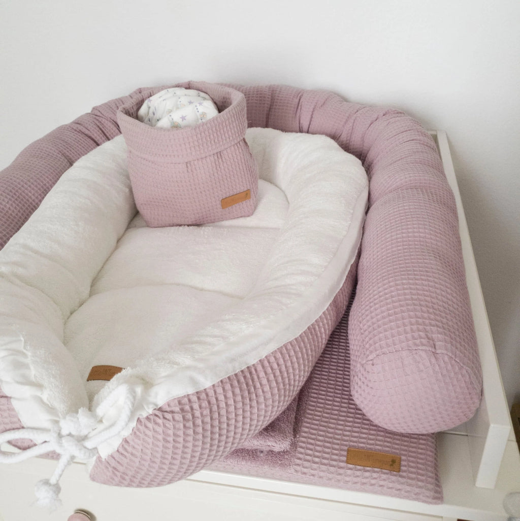 Nestchen Waffelpiqué rosa mit Frottee weiß