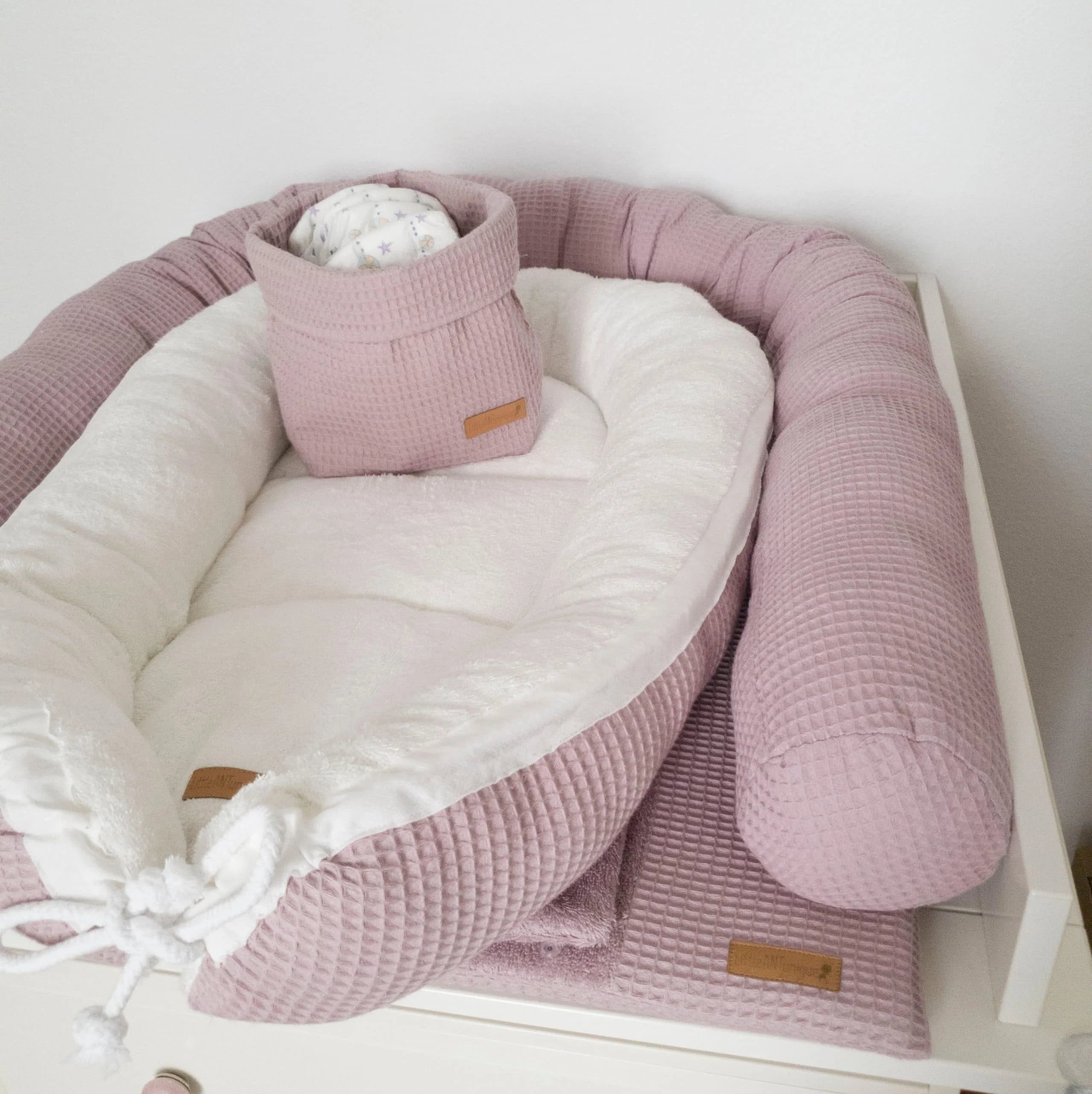 Nestchen Waffelpiqué rosa mit Frottee weiß