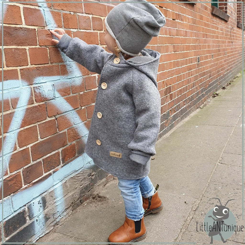 Walkjacke, Wintermantel grau, innen gestreift