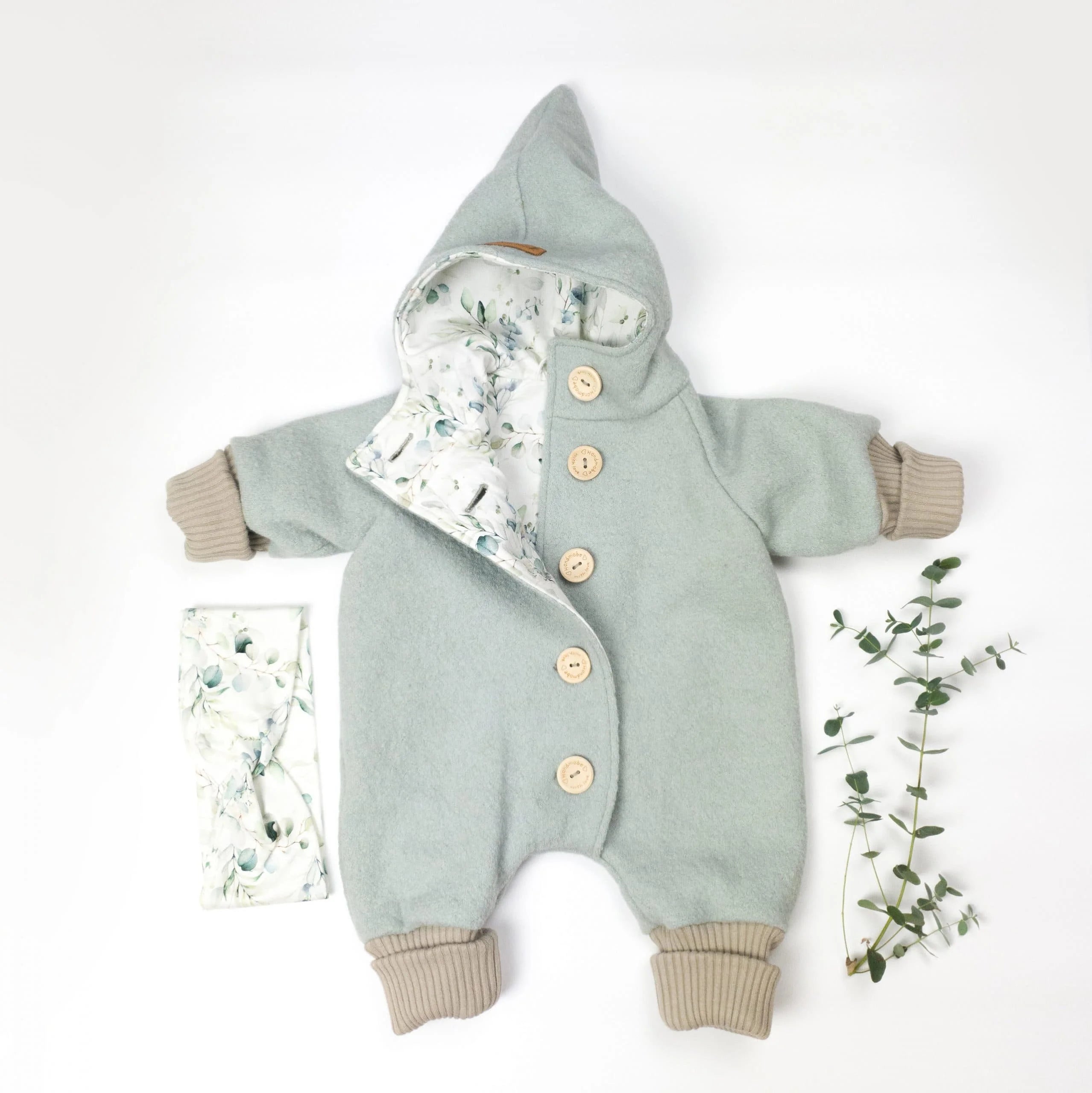 Walkoverall, Winteroverall in mint/ innen Eukalyptus oder Weidenkätzchen