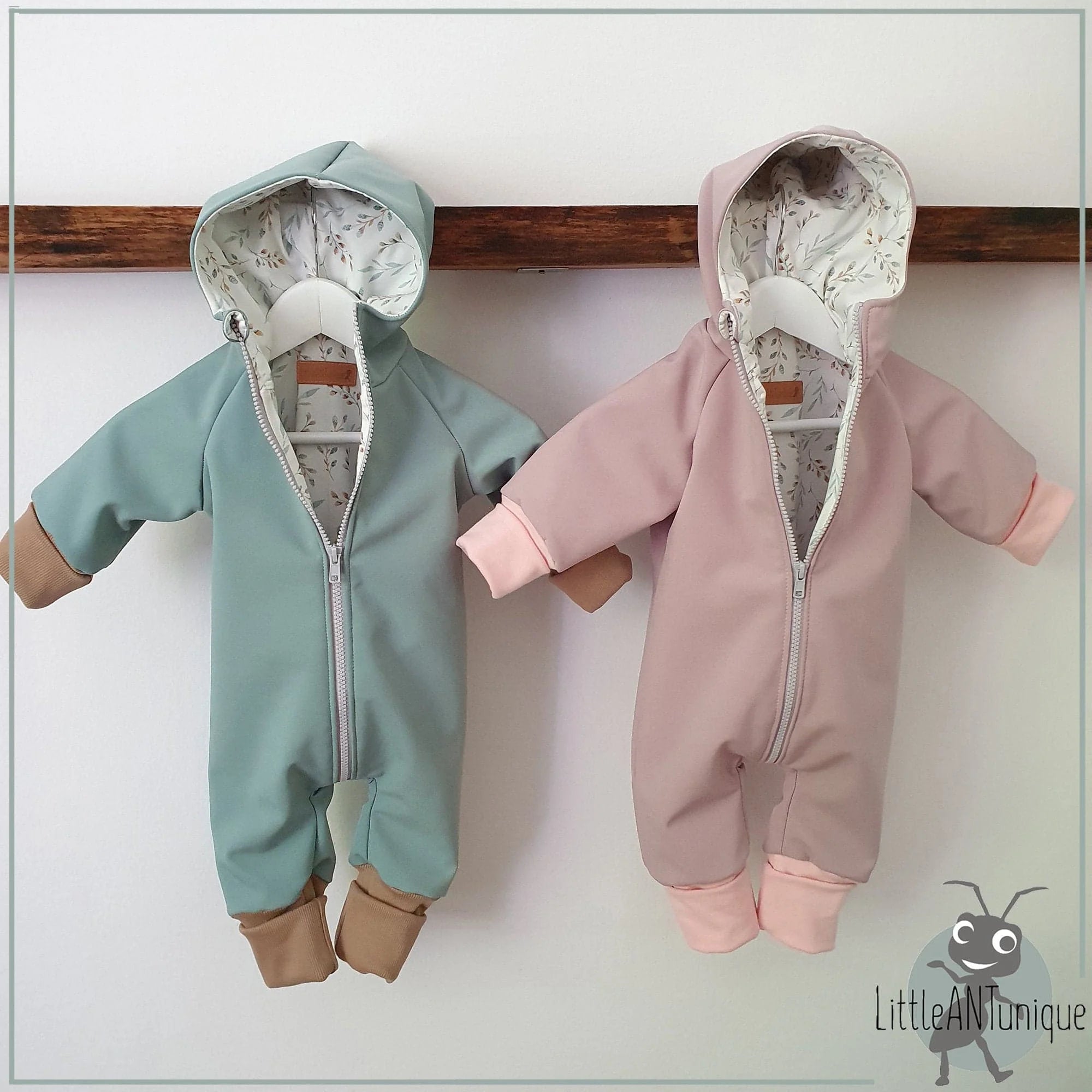 Softshell Overall in rosa und innen Weidenkätzchen oder gestreift