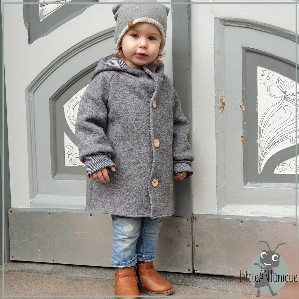 Walkjacke, Wintermantel grau, innen gestreift