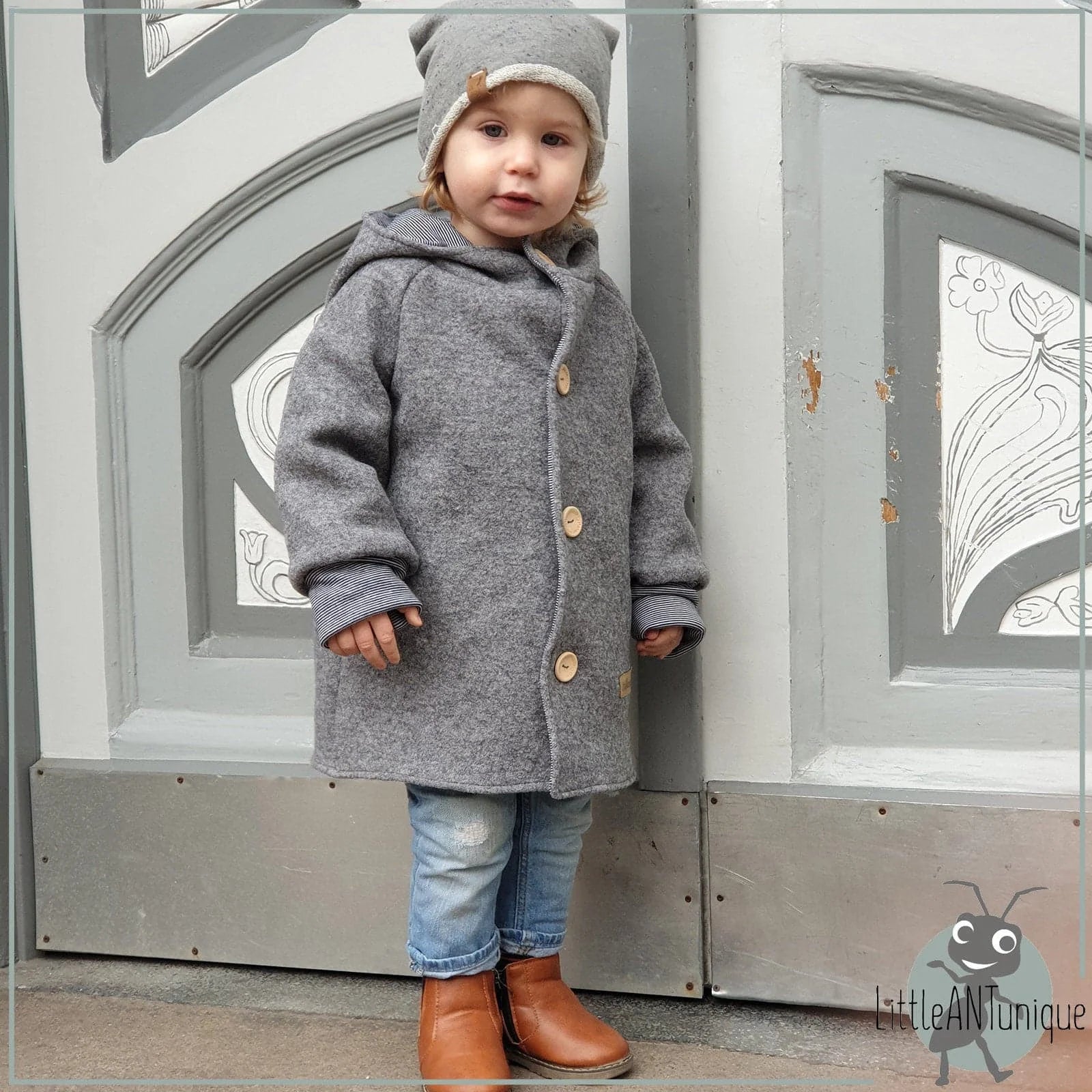 Walkjacke, Wintermantel grau, innen gestreift