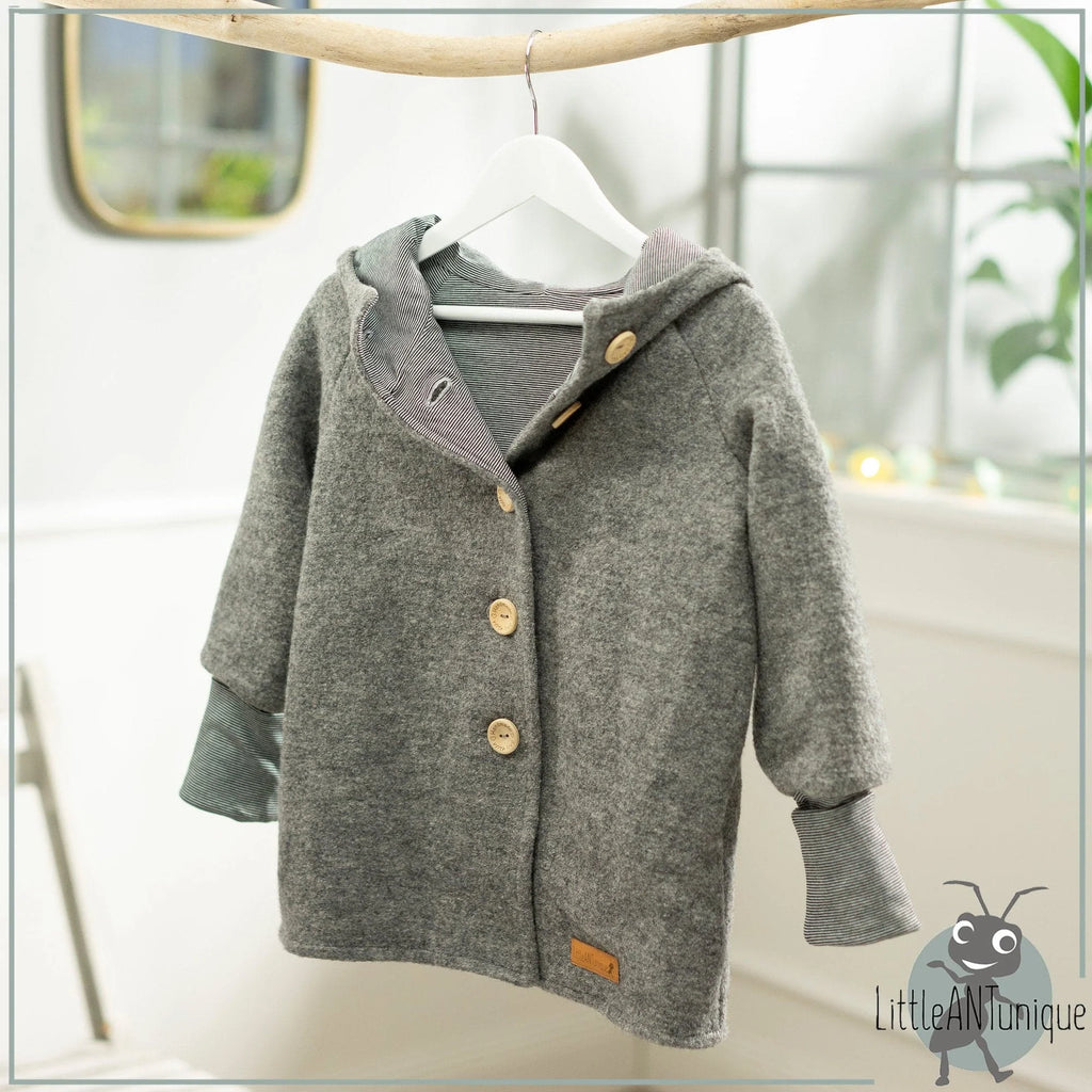 Walkjacke, Wintermantel grau, innen gestreift