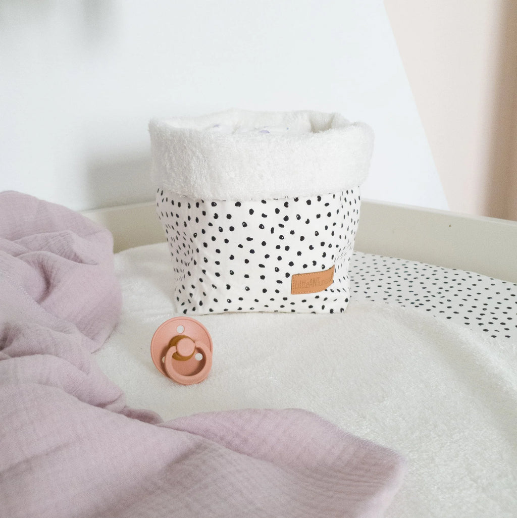 Utensilo Punkte/Dots mit Frottee weiß