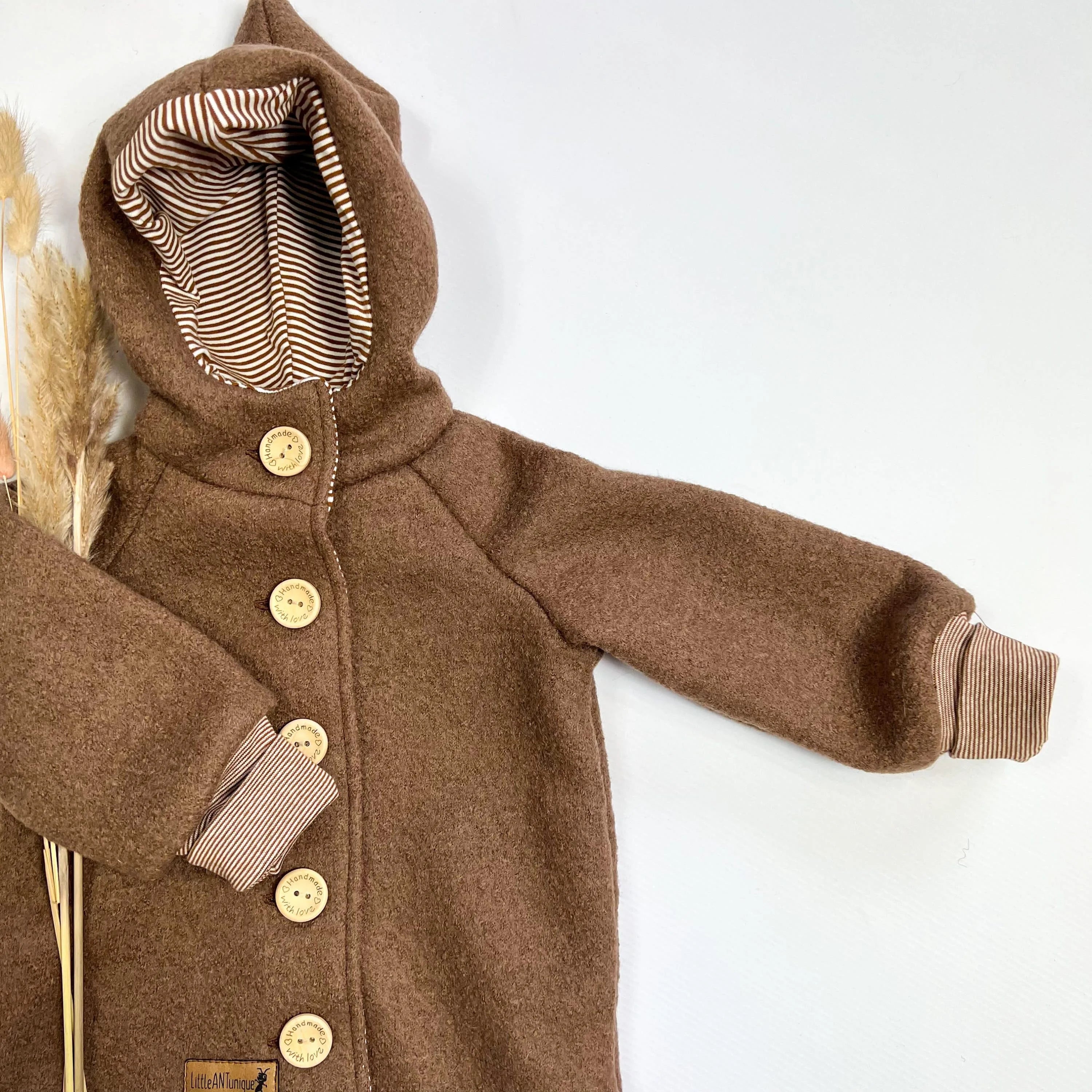 Walkjacke, Wintermantel camel, innen gestreift